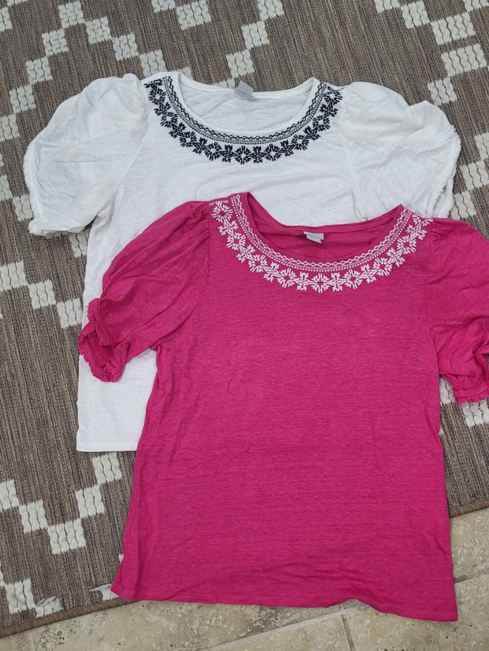 Chico's bundle Shirt Women's 2 US L Pink Linen Embroidered Flutter Fringe Sleeve